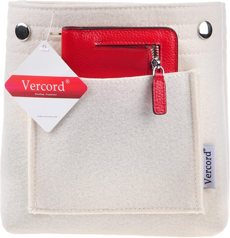 Vercord Mini Slim Small Felt Purse Organizer Insert Inside Handbag Tote Pocketbook for Women White - Image 2